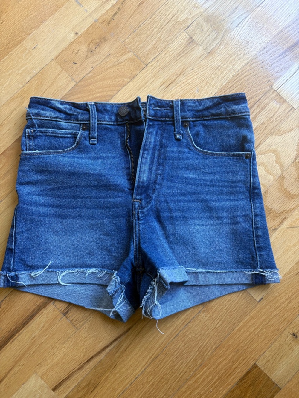 Abercrombie & Fitch Dark Blue High-Rise Distressed Denim Shorts
